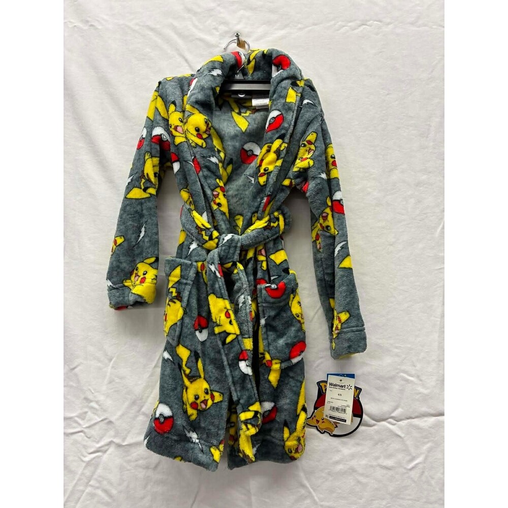 Pokemon Boys Pajama Robe Gray‎ Bathrobe Size XS 4/5 Pikachu Pokeball